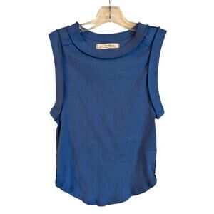 Free People Kate Ribbed Cotton Tank Top Size M Basic Essential Blue NWOT